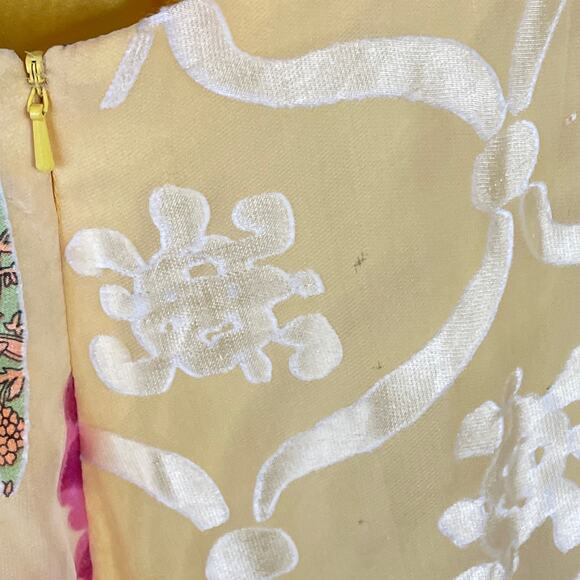 Paris Tony Bowls Yellow Floral Tiger Plunging Neck Sequin Silk Gown Dress Size 8 - Picture 13 of 14